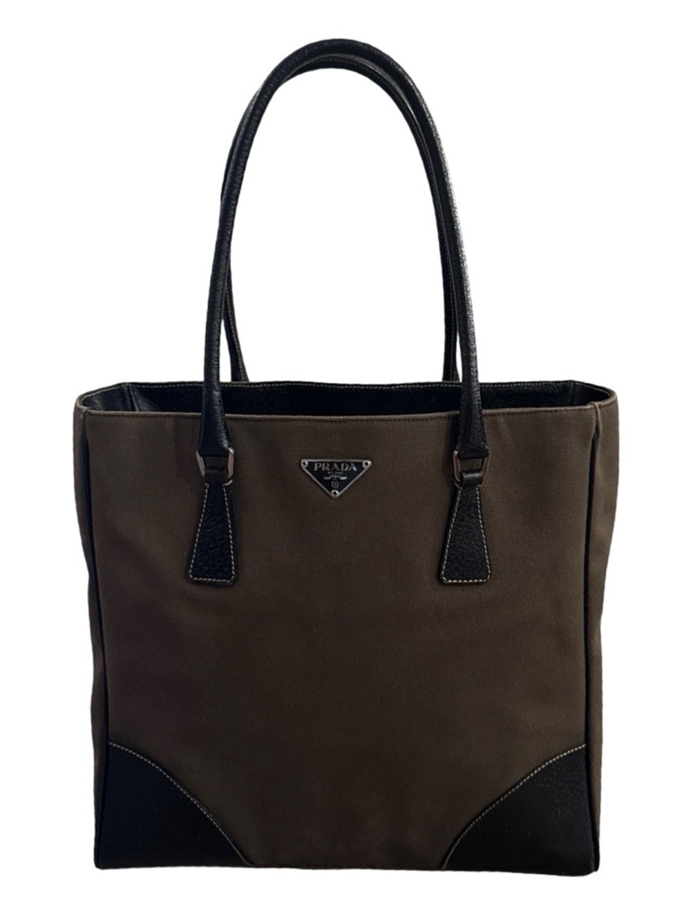Prada Leather Tote Bag Brown Black Shoulder Bag Medium Everyday Luxury Handbag - Picture 3 of 17